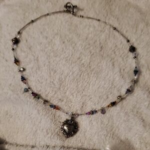 Silver-Tone 'Mom' Pendant Multicolor Beaded Necklace